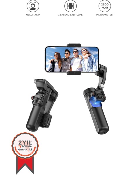 M02 Siyah 180° Gimbal Özellikli Telefon Tutucu Akıllı Tripod Video Selfie Çubuğu