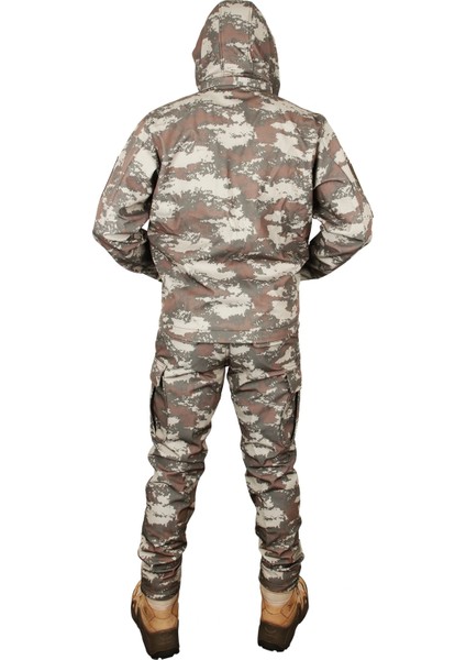 Softshell Eski Tsk Desenli Su ve Rüzgar Geçirmez Içi Polarlı Takım (Mont + Pantolon)