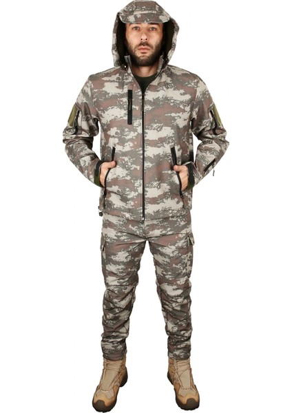 Softshell Eski Tsk Desenli Su ve Rüzgar Geçirmez Içi Polarlı Takım (Mont + Pantolon)