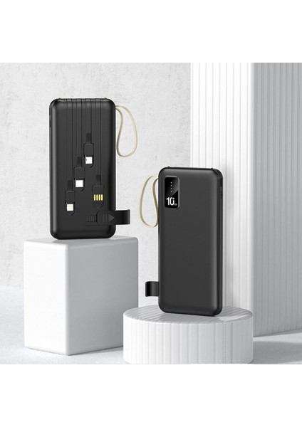 10.000 Mah Göstergeli LED Işık Dahili Çoklu Kablolu El Feneri Powerbank