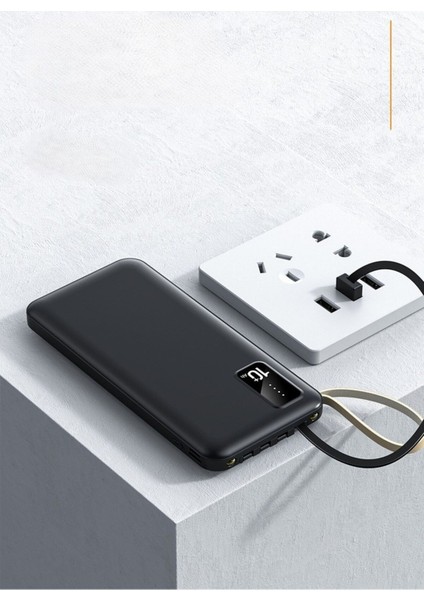 10.000 Mah Göstergeli LED Işık Dahili Çoklu Kablolu El Feneri Powerbank