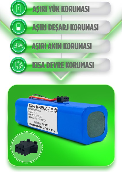 Grundig Vcr 6330 Uyumlu Akıllı Robot Süpürge Bataryası 14.4V 5200MAH Li-Ion Pil (Orijinal Kapasite)