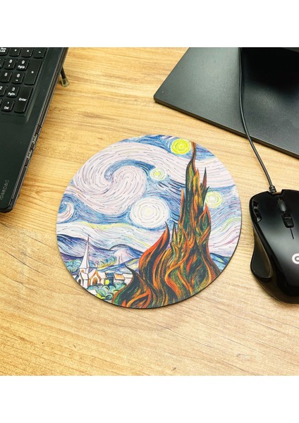 Van Gogh Yıldızlı Gece Tasarımlı Oval Mouse Pad