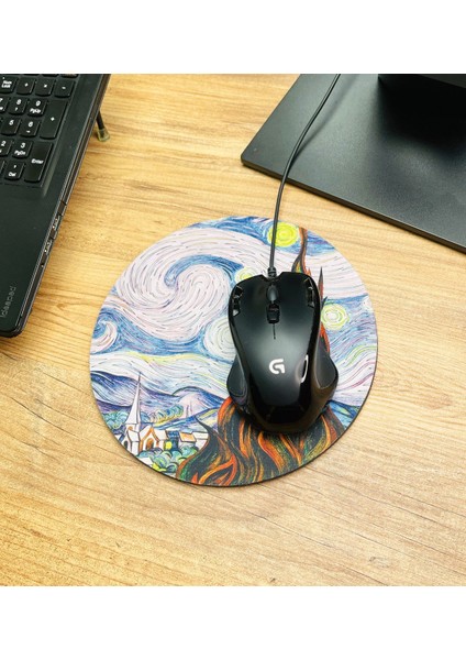 Van Gogh Yıldızlı Gece Tasarımlı Oval Mouse Pad