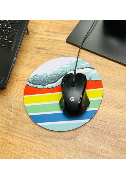 Retro Dalga Tasarımlı Oval Mouse Pad