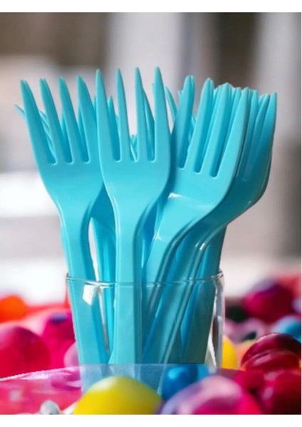 Plastik Turkuaz Renkli Lü x Parti Doğum Günü Çatal - 18 cm . - 25 Adetlik 10 Paket indirimleri