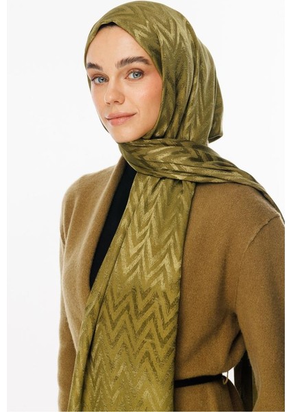 Soft Yeşil Zikzak Desen Parlak Jakar Şal