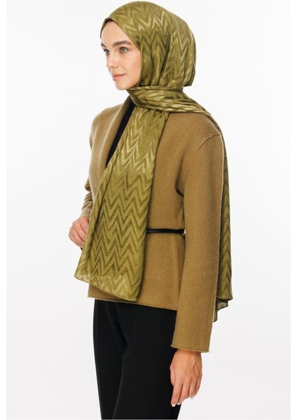 Soft Yeşil Zikzak Desen Parlak Jakar Şal