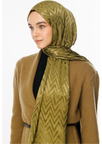 Soft Yeşil Zikzak Desen Parlak Jakar Şal