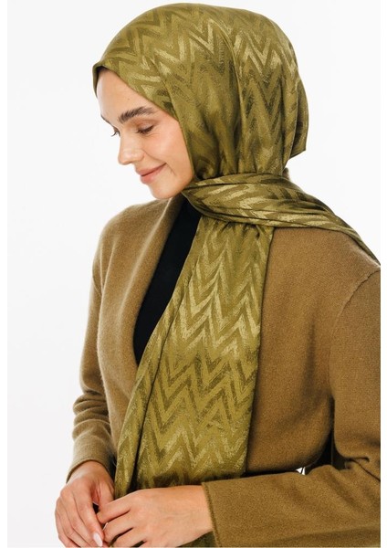 Soft Yeşil Zikzak Desen Parlak Jakar Şal
