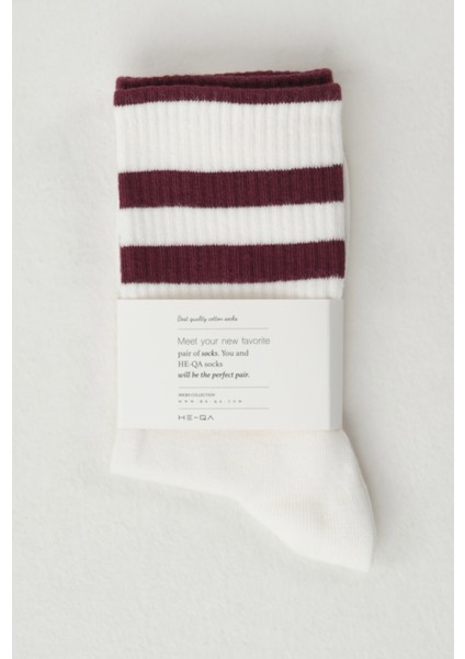 Lastik Örgülü Soket Çorap Beyaz-Bordo fırsatları