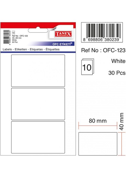 Beyaz Etiket Ölçü : 80×40 mm OFC-123