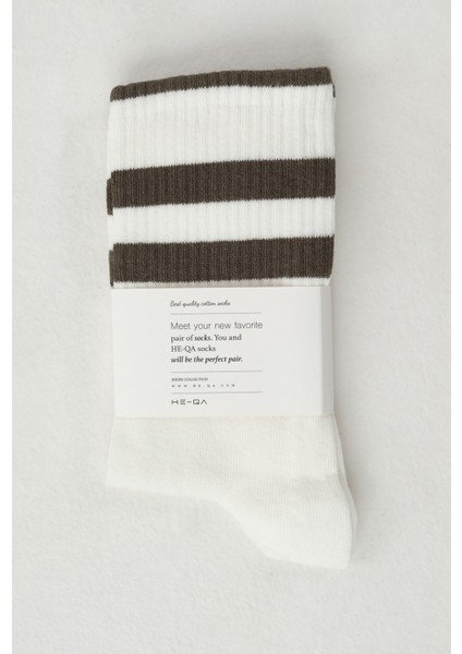 Lastik Örgülü Soket Çorap Beyaz-Haki fiyatları