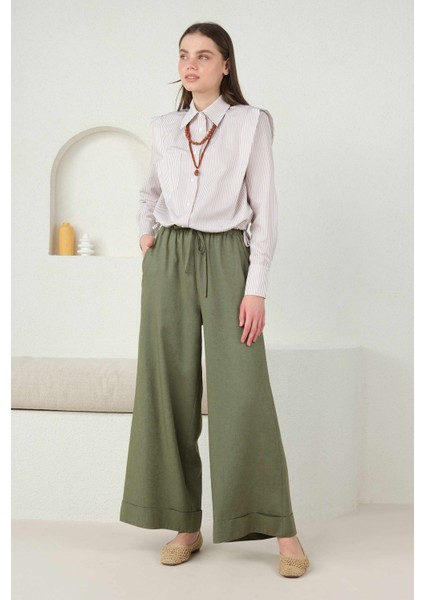 Keten Bol Paça Pantolon Küf Yeşili fiyatları