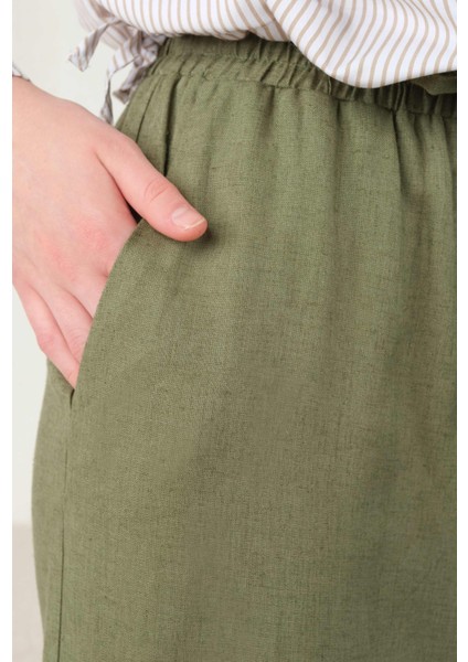 Keten Bol Paça Pantolon Küf Yeşili modelleri