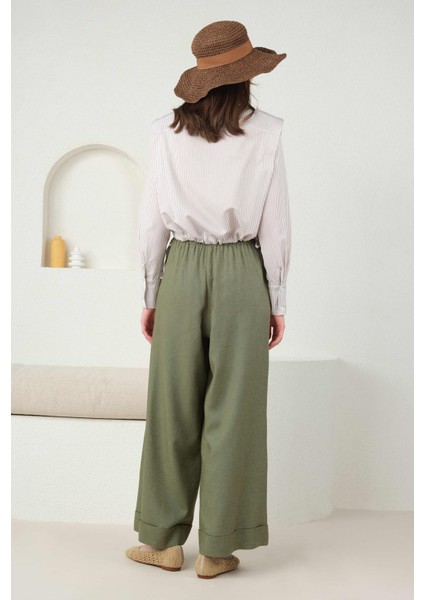 Keten Bol Paça Pantolon Küf Yeşili indirimleri