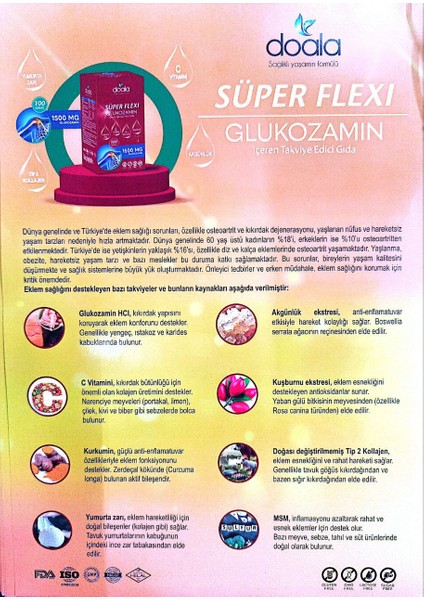 Süper Flexi Glukozamin 1500 Mg (Yumurta Zarı, C Vitamini, Tip 2 Kolajen, Ak Günlük.)