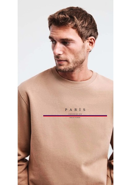 Erkek Paris Baskılı Bisiklet Yaka Sweatshirt