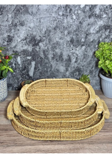 3'lü Oval Hasır Sepet