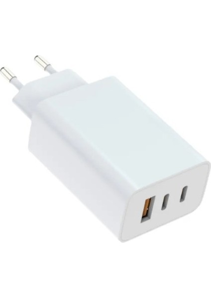 2 Type - C + USB Giriş Şarj Adaptörü 65W Hızlı Şarz Iphone Xiaomi Huawei Samsung Oppo Uyumlu