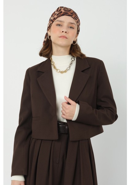 Crop Blazer Ceket Acı Kahve