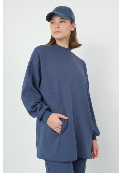 Parçalı Modal Sweat Kot Mavi