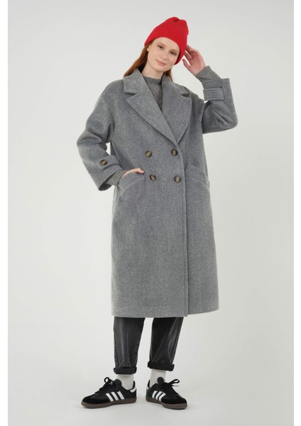 Kolu Apolet Detaylı Kaban Gri Melanj