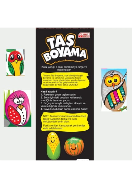 Taş Boyama Seti (6 Renk Akrilik Boya-Fırça Aktivite Seti)