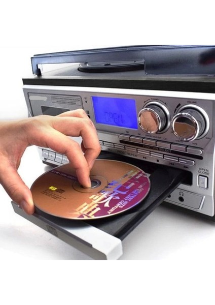 Plak Çalar Kaset Çalar CD Çalar USB Radyo Bluetooth Bağlantılı Aux Girişli Plak Çalar Nostalji