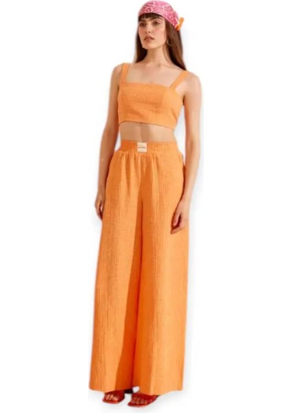 Soul 31291 Elbise, Gipe Detaylı Askılı Crop Top ve Palazzo Pantolon Takımı, Crop Takım