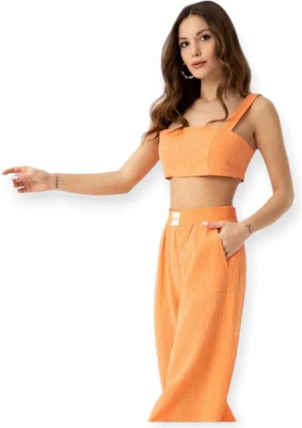 Soul 31291 Elbise, Gipe Detaylı Askılı Crop Top ve Palazzo Pantolon Takımı, Crop Takım modelleri
