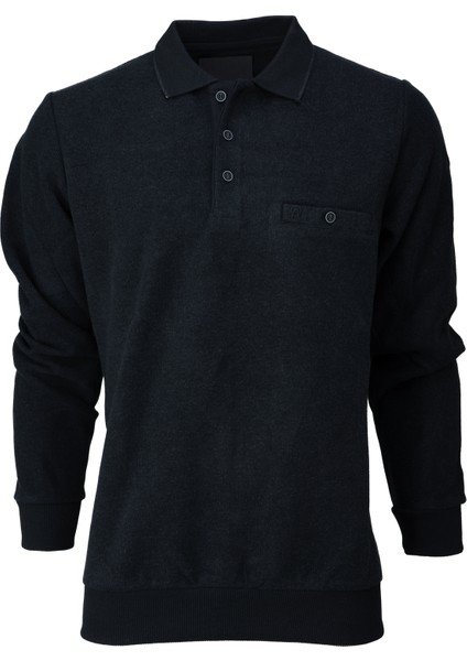 Erkek Kışlık Kazak Pamuklu Örme Düğmeli Polo Yaka Cepli Uzun Kollu Rennes Desenli Rahat