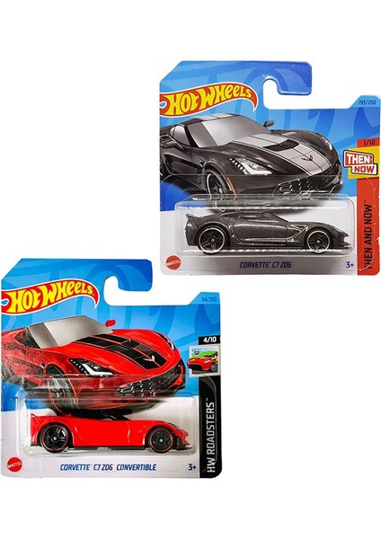 Corvette C7 Z06 Convertible 2 Araç Set Kırmızı & Füme (1/64)