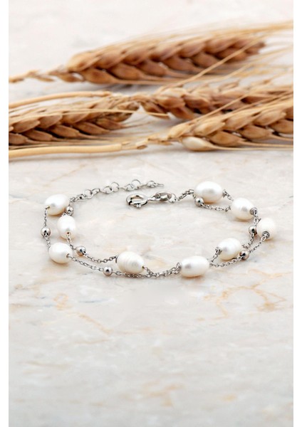 Inci Rodyumlu Iki Sıra Gümüş Bileklik 4740
