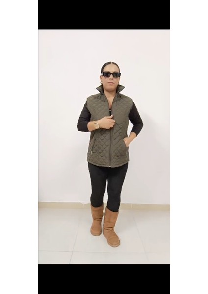 Büyük Beden Içi Astarlı Yan Cepli Fermuar ve Çıtçıt Kapamalı Kapitone Kadın Yelek fiyatları