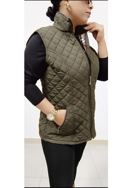 Büyük Beden Içi Astarlı Yan Cepli Fermuar ve Çıtçıt Kapamalı Kapitone Kadın Yelek indirimleri