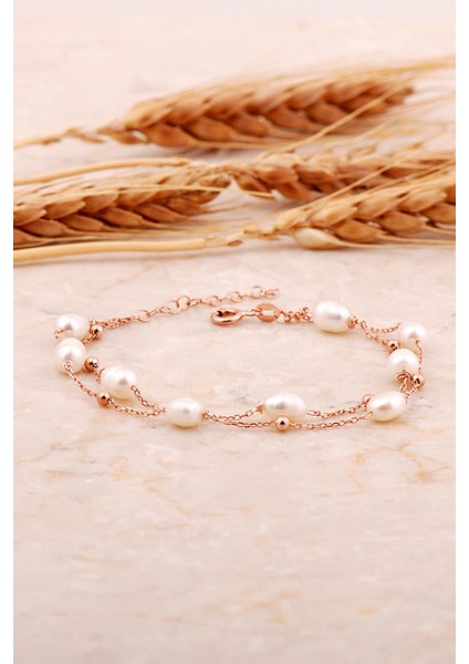 Inci Iki Sıra Rose Gümüş Bileklik 4741