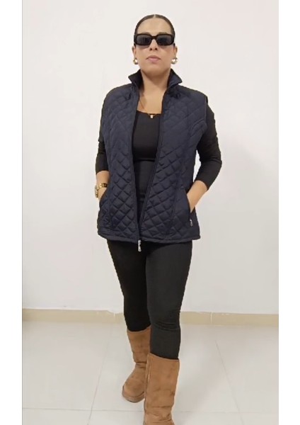 Büyük Beden Içi Astarlı Yan Cepli Fermuar ve Çıtçıt Kapamalı Kapitone Kadın Yelek fiyatları
