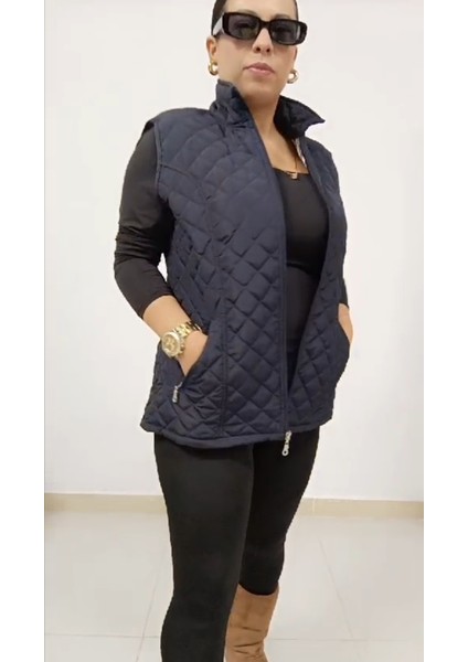 Büyük Beden Içi Astarlı Yan Cepli Fermuar ve Çıtçıt Kapamalı Kapitone Kadın Yelek fırsatları