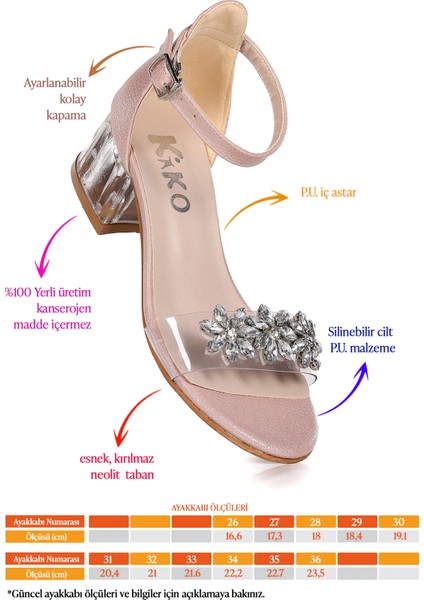 Yangu Vakko Taşlı Kız Çocuk 3 Cm Şeffaf Topuklu Sandalet Abiye Ayakkabı fiyatları