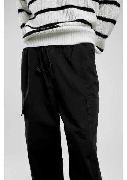 Siyah Yp Paçası Büzgülü Kargo Pantolon modelleri