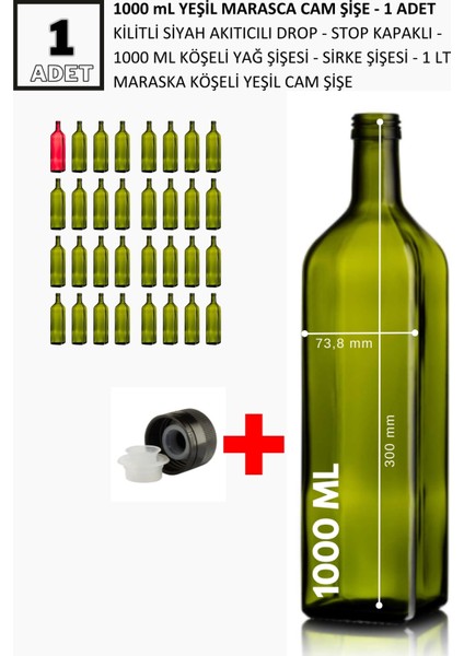 1 Adet x Zeytinyağı Şişesi Yağdanlık Sosluk Sirkelik 1000 ml Koyu Yeşil Marasca