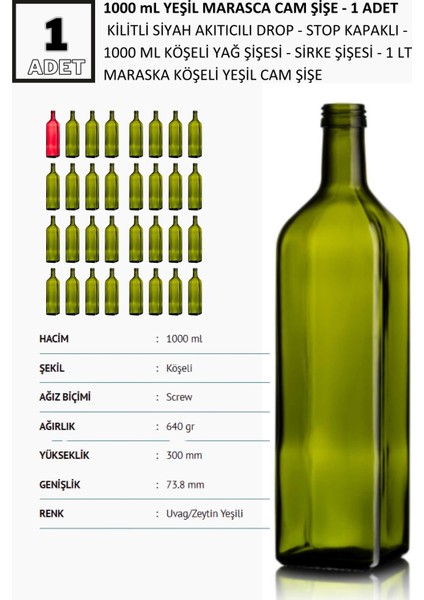 1 Adet x Zeytinyağı Şişesi Yağdanlık Sosluk Sirkelik 1000 ml Koyu Yeşil Marasca fiyatları