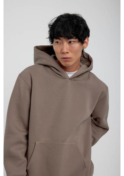 Vizon Kapüşonlu Basic Şardonlu Sweatshirt fiyatları