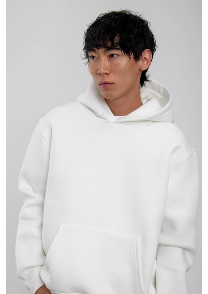 Beyaz Kapüşonlu Basic Şardonlu Sweatshirt fiyatları
