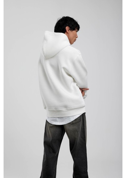 Beyaz Kapüşonlu Basic Şardonlu Sweatshirt modelleri