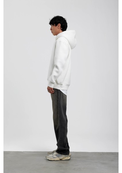 Beyaz Kapüşonlu Basic Şardonlu Sweatshirt fırsatları