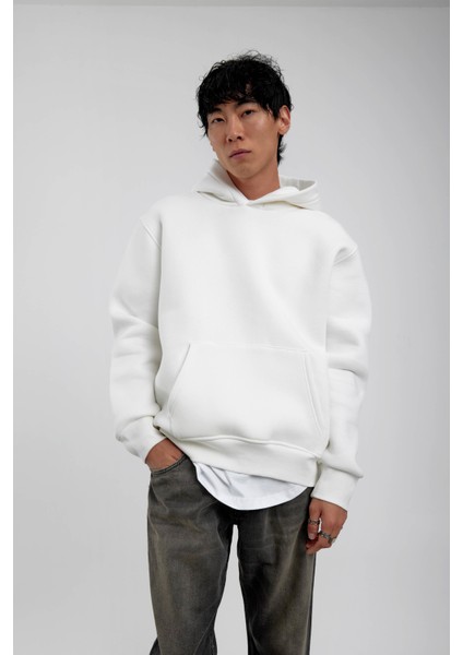 Beyaz Kapüşonlu Basic Şardonlu Sweatshirt indirimleri