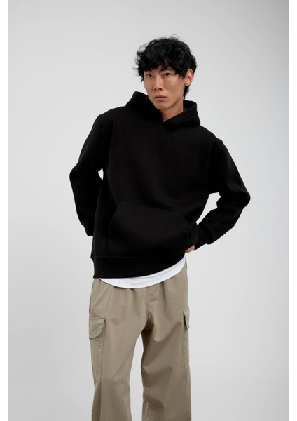 Siyah Kapüşonlu Basic Şardonlu Sweatshirt fiyatları