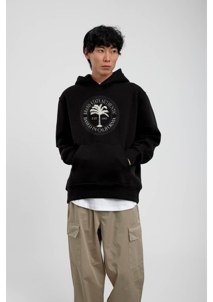 Siyah Yazılı Palmiye Baskılı Kapüşonlu Sweatshirt fiyatları